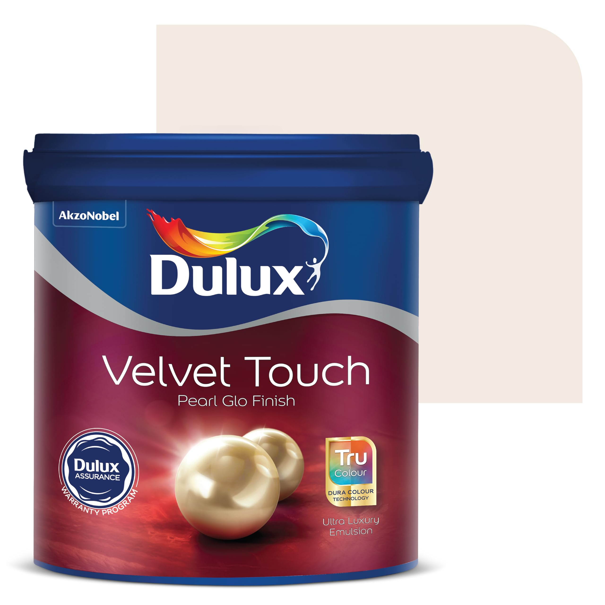 Dulux Velvet Touch Pearl GLO Interior Emulsion Paint (20L, Olivia's White) – Luxurious soft-sheen wall paint, highly durable, washable, rich, intense colors, with 6-year warranty