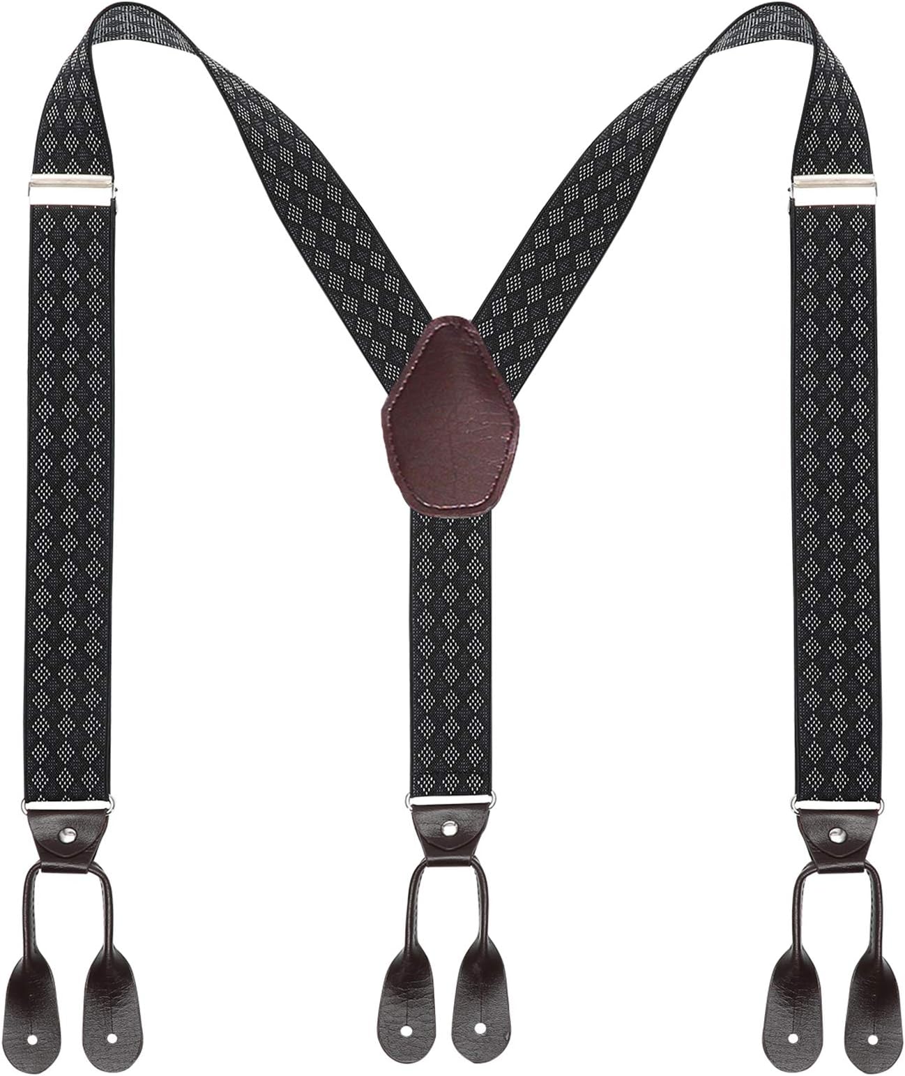 Mens Button End Suspenders Braces - 1.37 Inches Wide Y Shape Adjustable Button End Elastic Suspender
