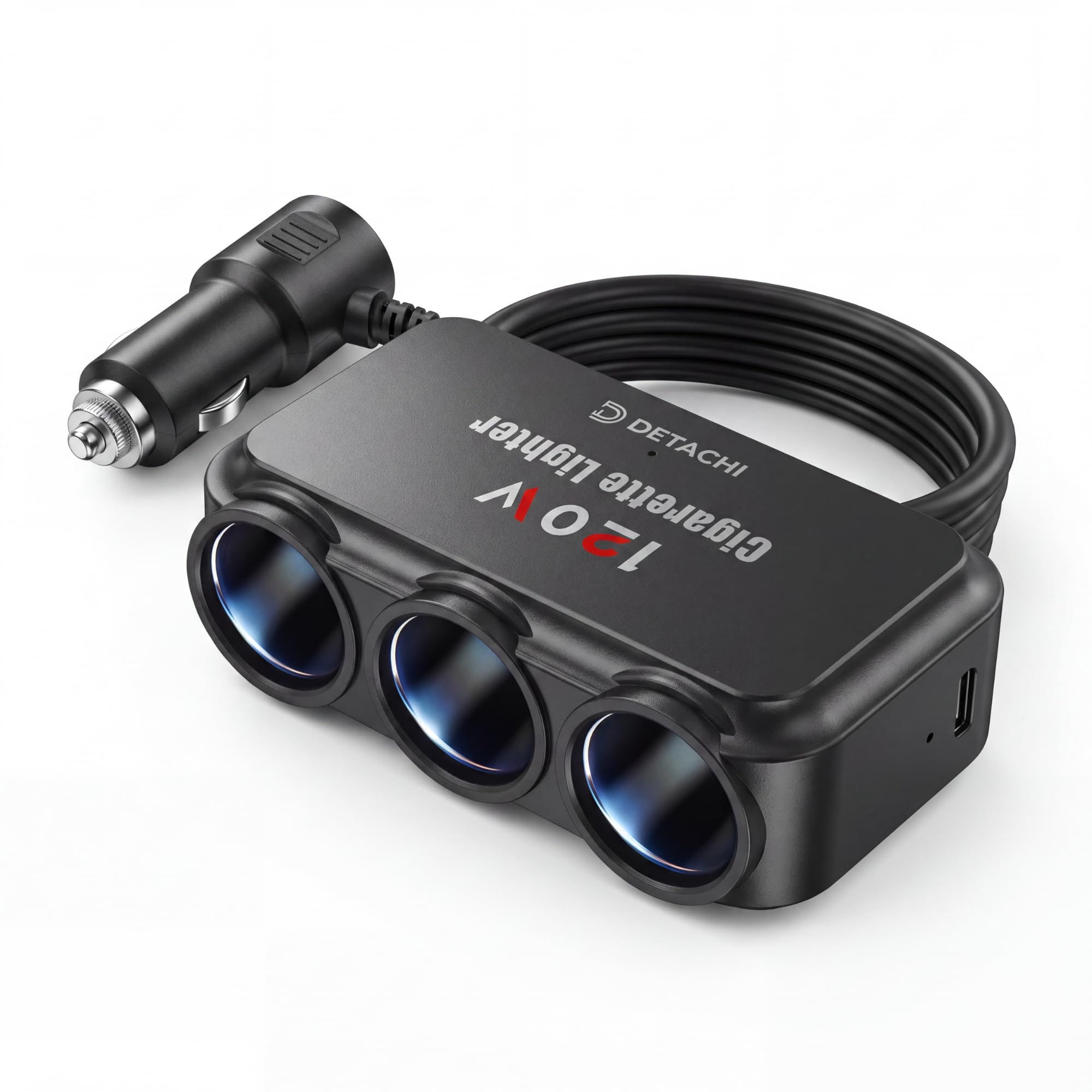 DETAHI Car-Cigarette Lighter Splitter with 3 Socket Power Outlet, USB QC 3.0 PD Type C Charging Port, 120W Max Power, 12V-24V Compatible for Car, SUV & Truck (Cable Extension)-picture-22