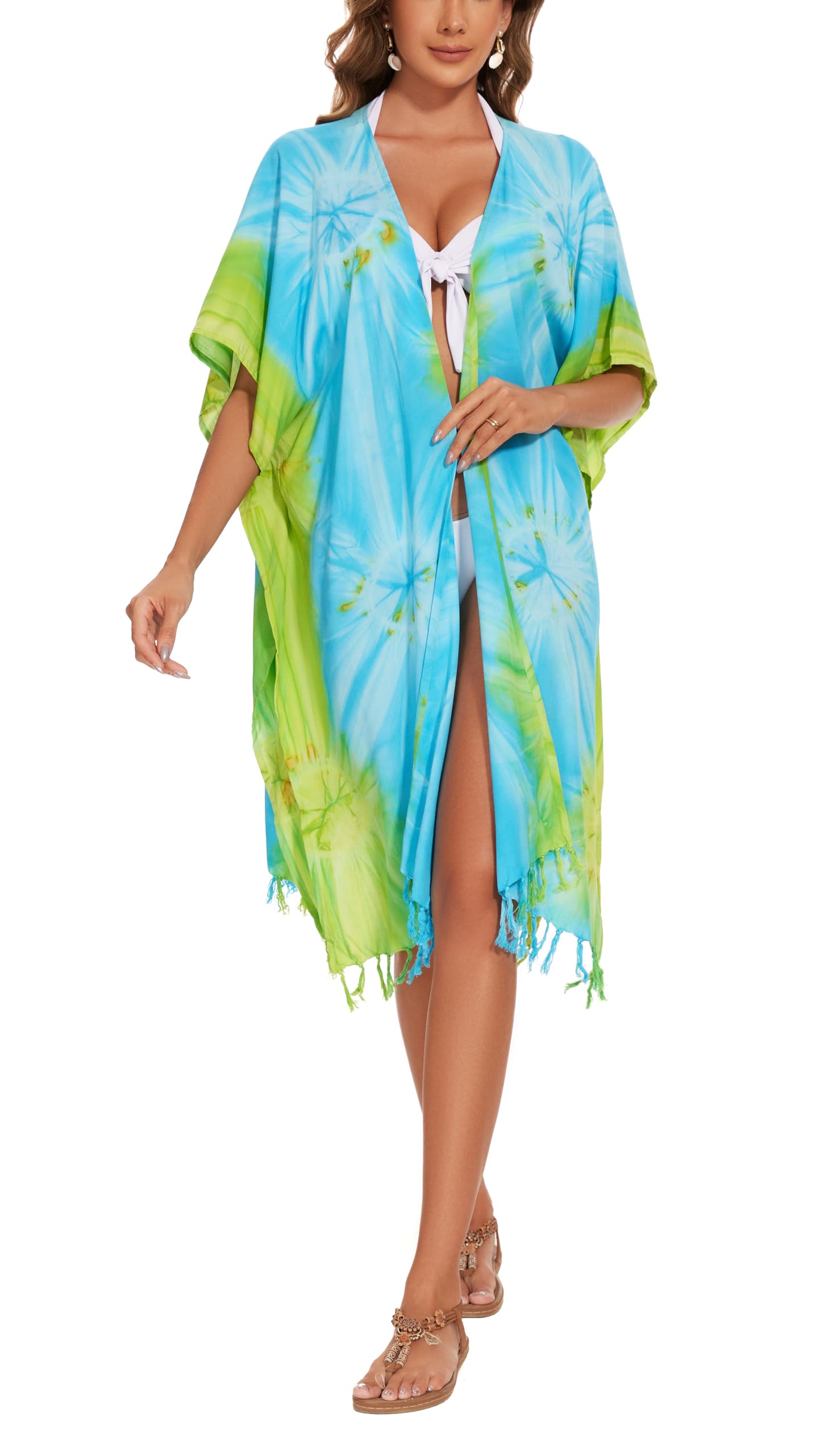 Beautybatik Donne Hippie Gypsy Tie Dye kimono cardigan scialle avvolgente costume da bagno copertura giacca taglia unica