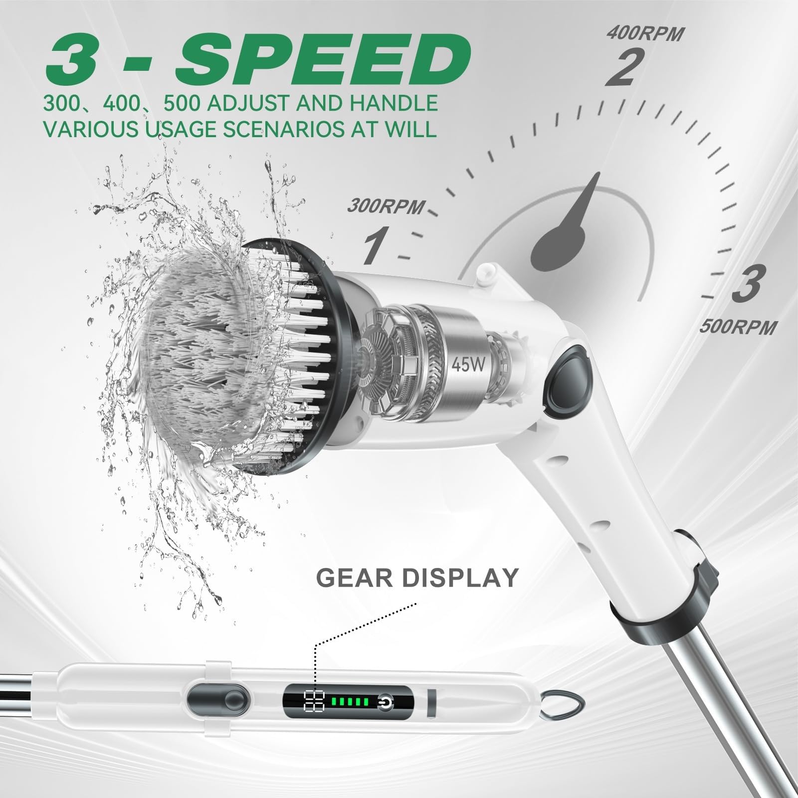 Fregadora Giratoria Eléctrica, Nuevo Cepillo De Limpieza Eléctrico Inalámbrico 2024 Con 7 Cabezales De Cepillo Reemplazables, Mango Extensible, Fregadora Eléctrica For Limpiar Ducha/baño/bañera/azulej