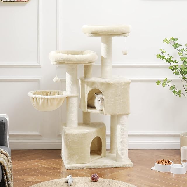 Foto 7 de 8 de MSmask Rascador grande XXL, árbol para gatos estable con columnas de sisal, 2 plataformas de observación
