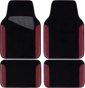 CAR PASS Waterproof Universal Fit Car Floor Mats, Car Mats Fit for SUV,Vans,sedans, Trucks,Set of 4pcs Car Carpet with Driver Heel Pad（Black and Burgundy）
