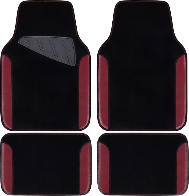 CAR PASS Étanche Universal Fit Car Tapis de sol Car Mats pour SUV,Vannes, sedans, camions, ensemble de 4pcs Car Tapis avec paillasson conducteur (Noir et Bourgogne)