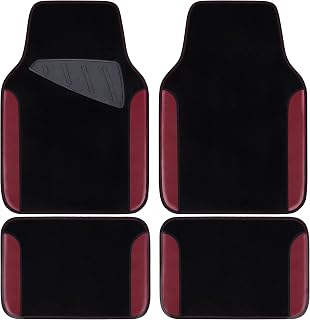 CAR PASS Waterproof Universal Fit Car Floor Mats, Car Mats Fit for SUV,Vans,sedans, Trucks,Set of 4pcs Car Carpet with Driver Heel Pad（Black and Burgundy）