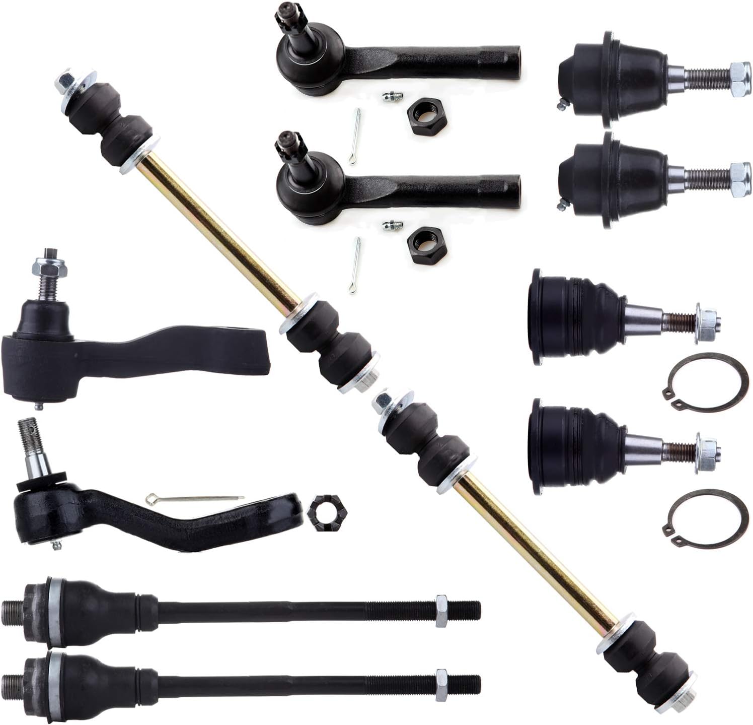 SCITOO 12PC Front Suspension Kit for Sierra 2500 Silverado 2500 Lower Ball Joints Inner Outer Tie Rod Ends Idler Arm Front Sway Bar Links Upper Ball Joints Pitman Arm W/ 4 Grooves Auto Parts