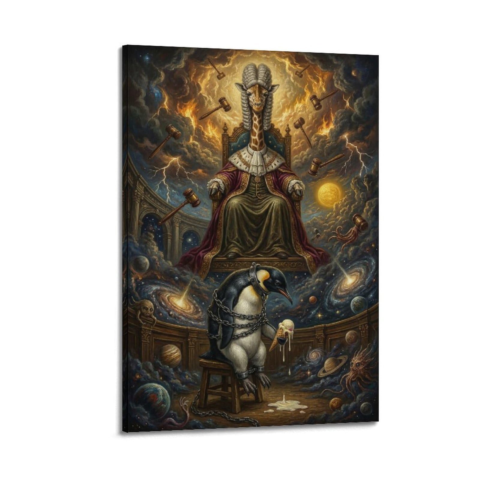 XKUGA Surreal Vintage Animal Poster Giraffe Penguin Tribunal Satire Modern Decorative Canvas Prints - Ideal Wall Art for Family, Man Cave, Game Room, Boys & Girls Bedroom 20x30inch(50x75cm)
