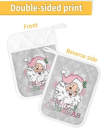 Miniatura 2 de Juego de 2 agarraderas de tela de toalla de Papá Noel para cocina, antideslizantes y aislantes de calor, juego de agarraderas de tela de toalla con