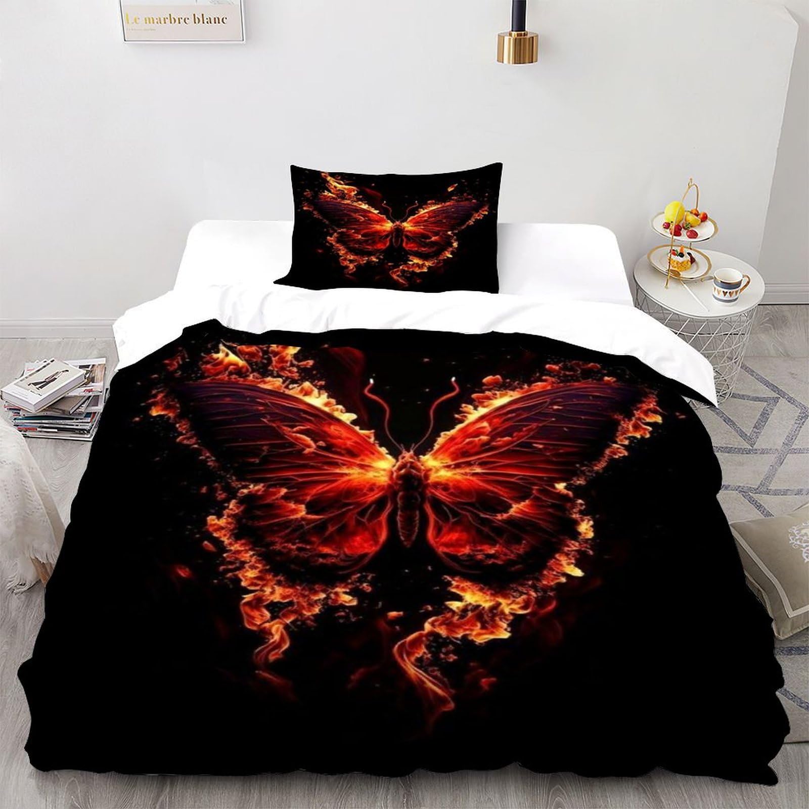 Parure de lit papillon flamme 2 pièces 135x200 cm idéale pour le lit single d'un adolescent