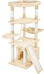 Pesofer Cat Tree Multi Level Cat Tower with Sisal-Covered Scratching Posts, Kitty Playhouse and Large Top Perch Beige