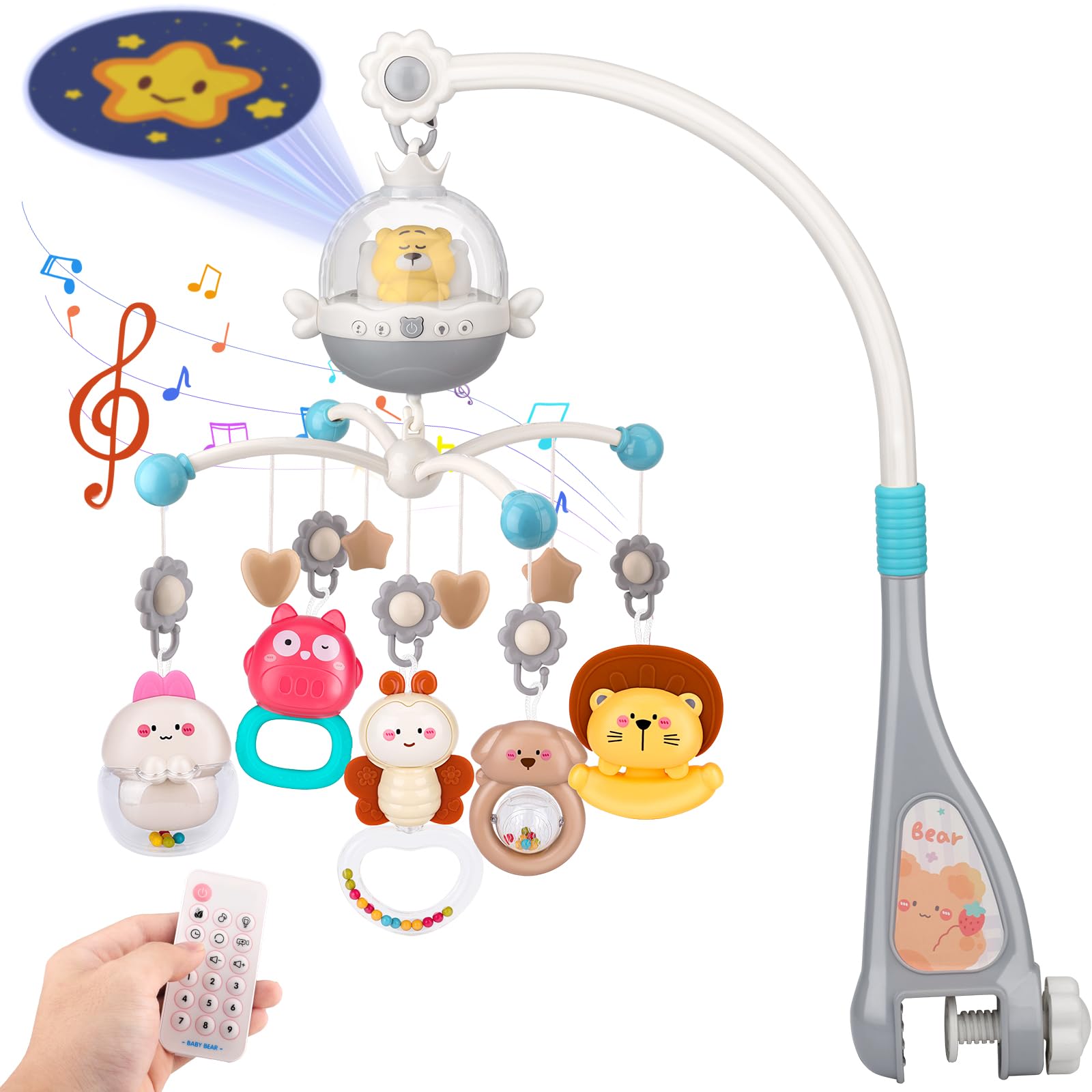 nicknack Móvil Musical para Cuna de Bebé, Juguete Cuna Bebe con Luces de Proyección y Mando a Distancia, Juguetes de Cuna para Recién Nacidos de 0 a 24 Meses
