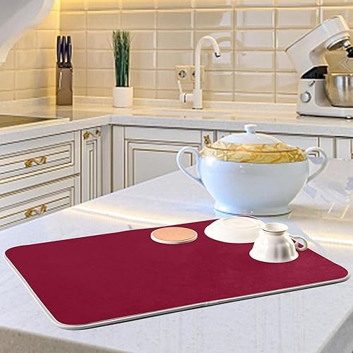 Miniatura 6 de Tapete de secado de platos mate rojo burdeos de 18 x 24 pulgadas, almohadillas de secado para encimera de cocina, mate seco