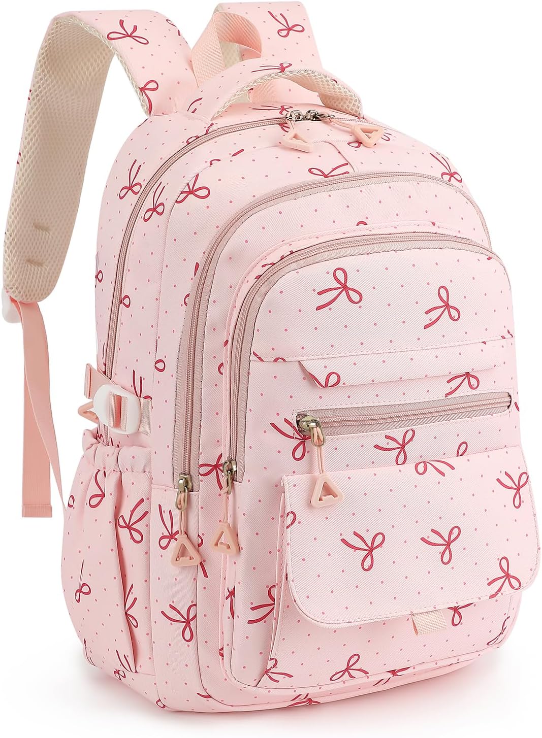 Kids School Backpack for Girls Travel Kawaii Laptop Coquette Bow Bookbag,Pink Bow