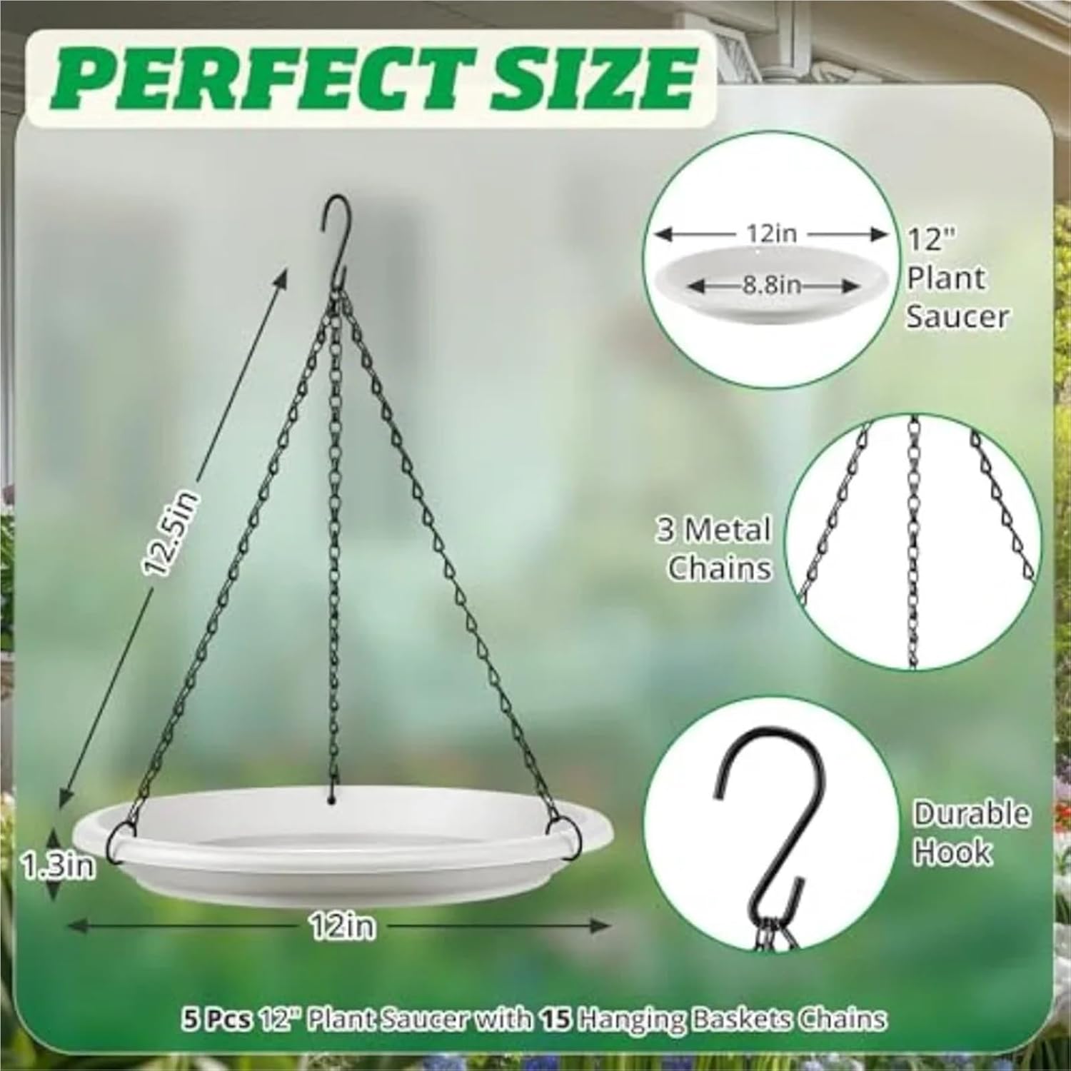 5 Pcs Hanging Planter for Indoor Outdoor Plants 12 Plant Saucer with 15 Baskets Chains Adjustable Hanger Shelf for Planters