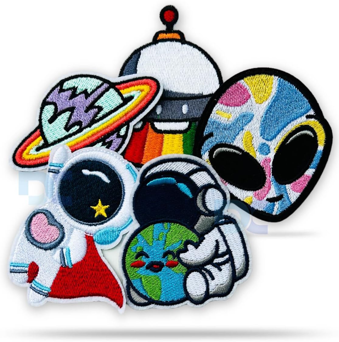 Daily Crafts 5 pc Embroidered Patch Cartoon Space Theme New Winter Collection Cute Sew On/Iron On Patch Applique Bag Clothes Applique Dress Hat Jeans Sewing DIY Decoration