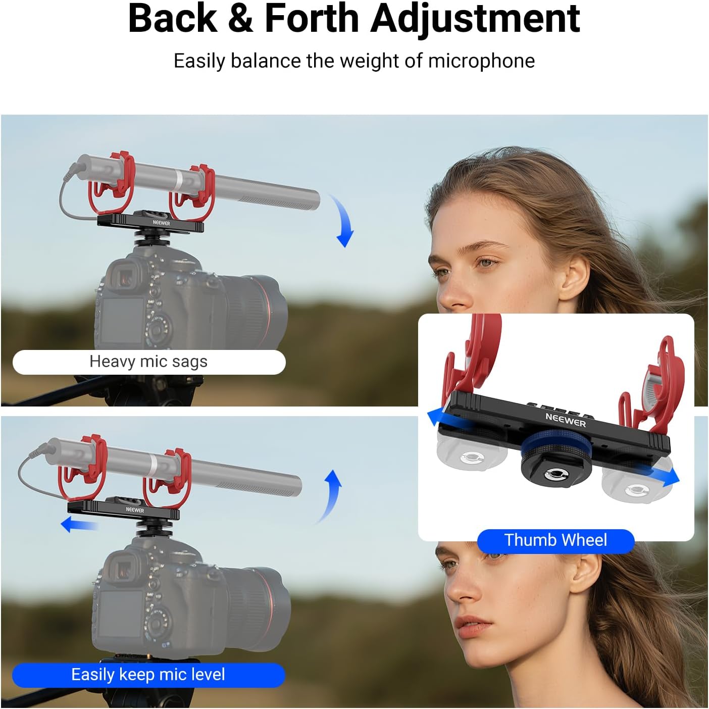 NEEWER Microphone Shock Mount, Adjustable Cold Shoe Mic Holder for Camera, Boom Pole, Tripod Accessories Compatible with Rode NTG Series Sennheiser MKE600 Audio Technica AT875R, MH2