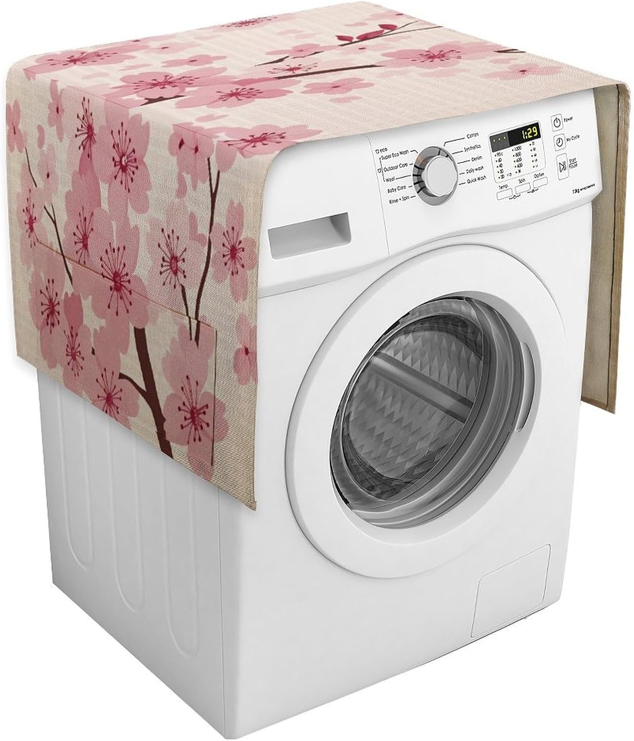 Cherry Blossom Floral Linen Appliance Cover, Dustproof Washer Dryer Top Cover Storage Protector