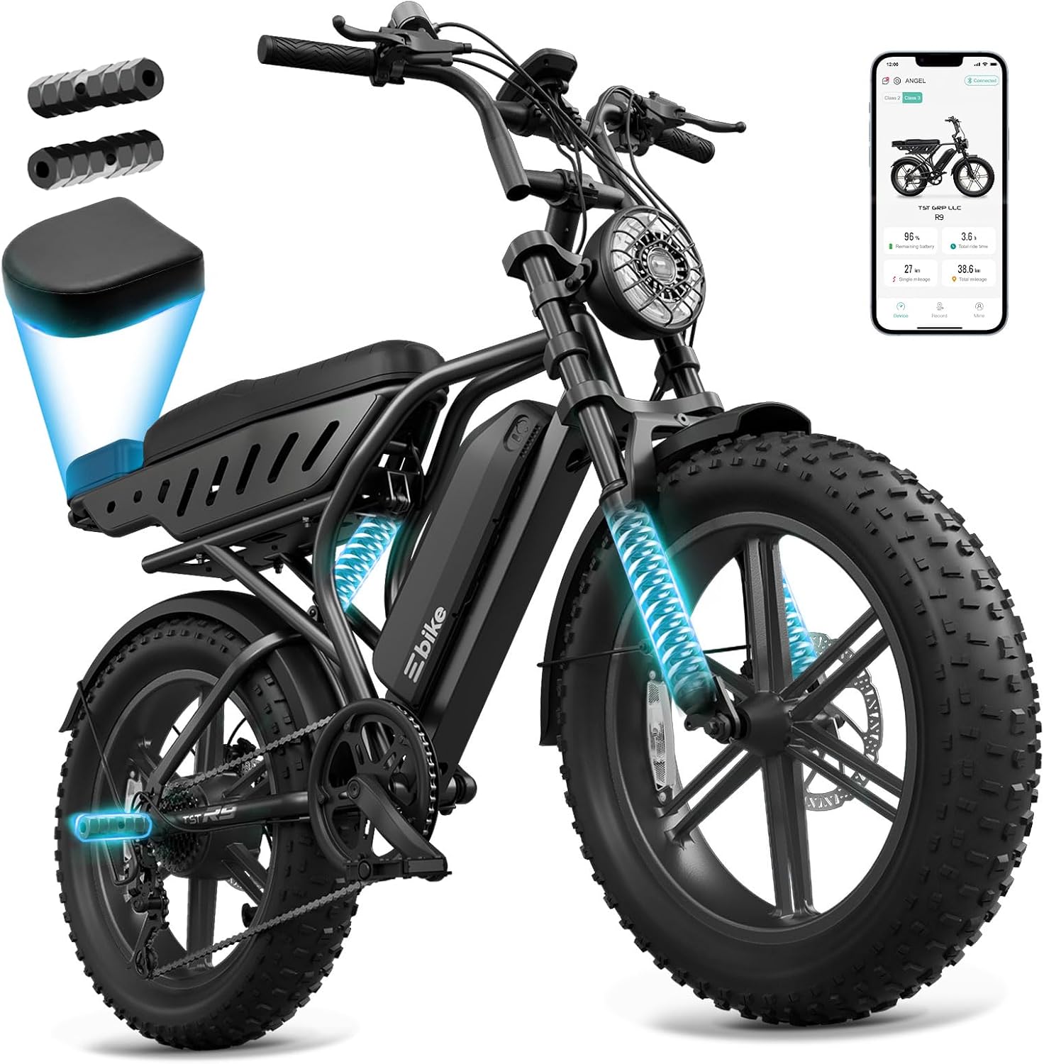 TST Electric Bike for Adults, 48V 15/30 Ah Battery, 65/100 Miles Range
