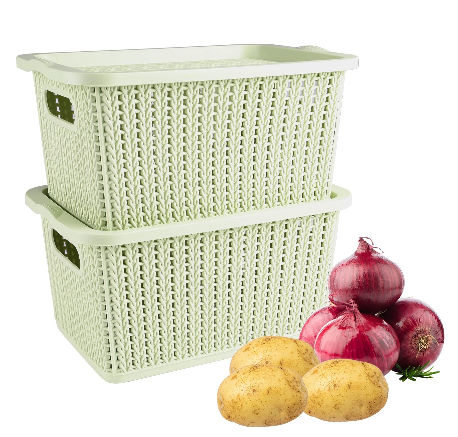 Lot de bacs de rangement empilables en plastique avec couvercles, sans BPA, paniers de rangement pour pommes de terre et oignons pour cuisine, comptoir, plus de paniers de rangement pour