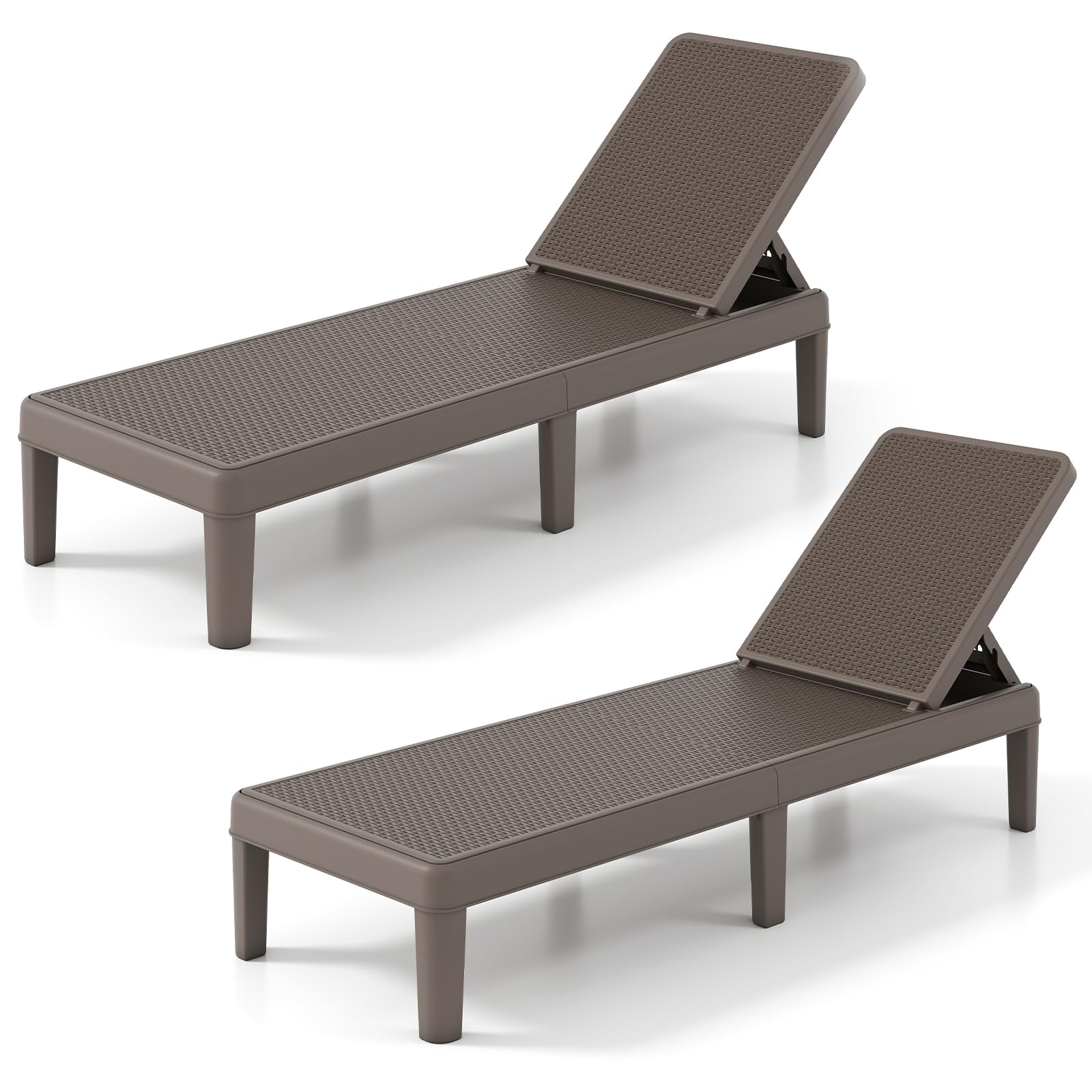GIANTEX Sdraio Prendisole da Esterno in Plastica PP, Lettino da Giardino con Schienale Reclinabile 4 Posizioni, Resistente e Robusto, per Balcone, Terrazza, Piscina e Mare, Max 150 kg (2 Marrone)