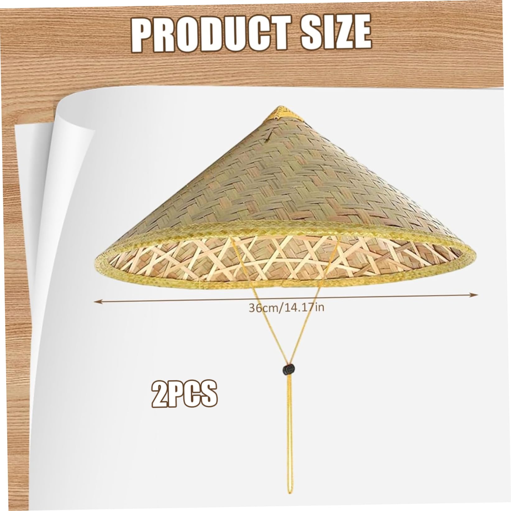 Sombrero de arroz - 2 uds. Sombrero de bambú cónico Chino de 14 Pulgadas, Gorro de Lluvia de Paja de arroz Tejido para Granjero