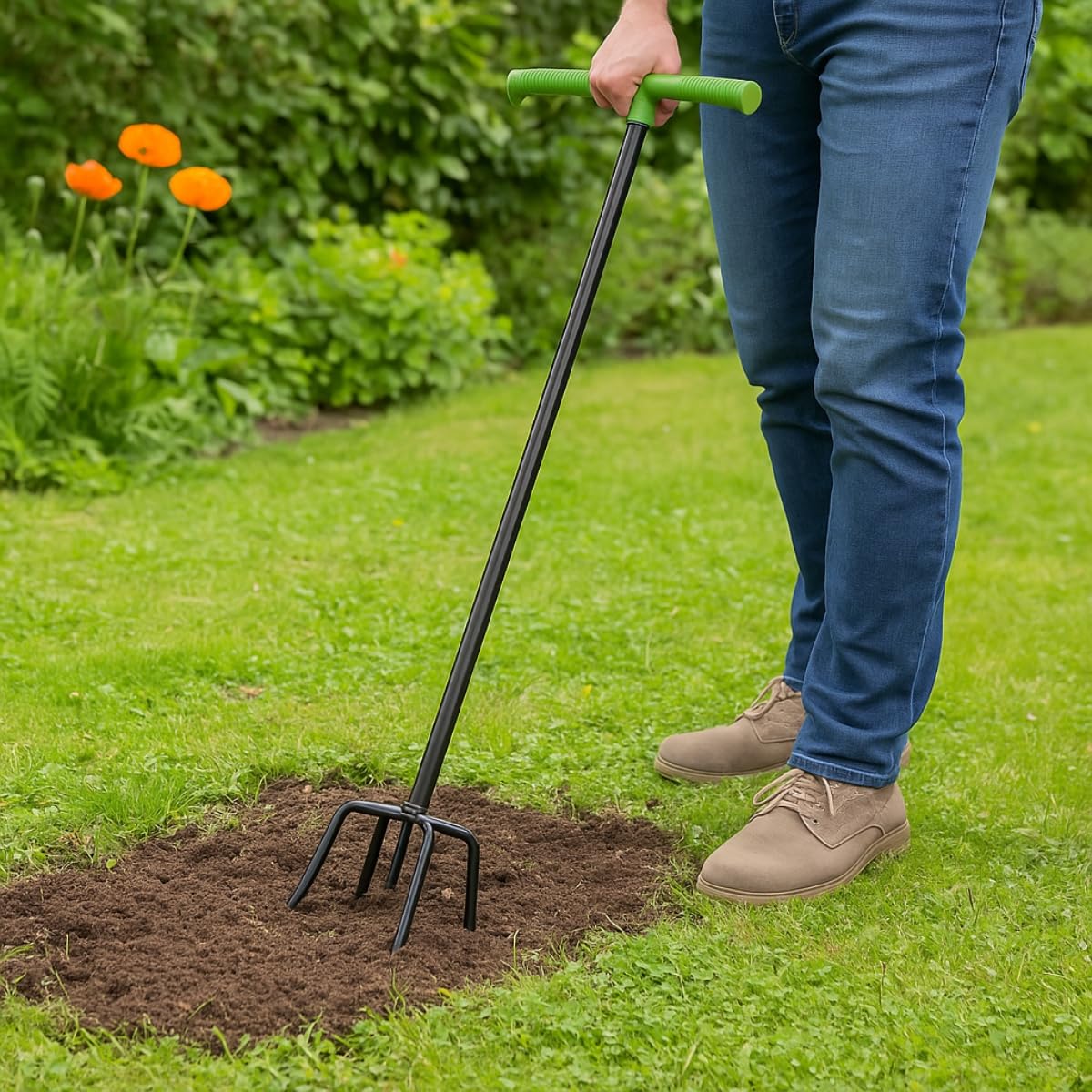 Kinzo Gartenkralle 96 cm - Gartenwerkzeug für Bodenlockerung, Unkrautvernichter mit Ergonomischem Griff