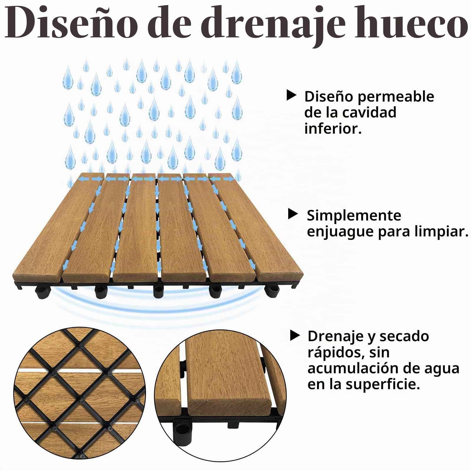 NAIZY Baldosas de madera para terraza, 30 x 30 cm, aspecto de madera, baldosa para balcón, con drenaje y clic, resistente a la intemperie, para jardín, terraza, balcón (modelo A, tamaño: 11 unidades