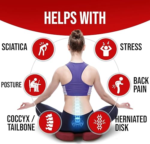 Miniatura 6 de FORTEM Cojín de asiento XL para oficina, soporte lumbar para silla, soporte de respaldo de espuma viscoelástica, funda lavable (rojo, terciopelo)