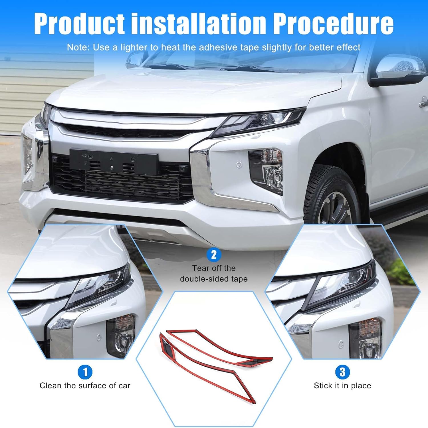 Front Headlight Frame Cover Trim for M-itsubishi L200 & Triton 2019 2020 2021 2022 2023, ABS Car Headlight Lamp Decor Cover Exterior Accessories