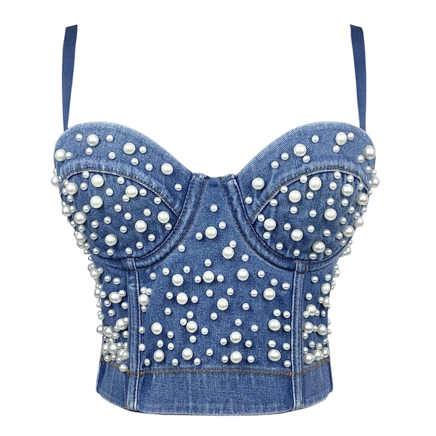 Denim Corset Push Up Bustier Crop Corset Bra Jean Top-image-40