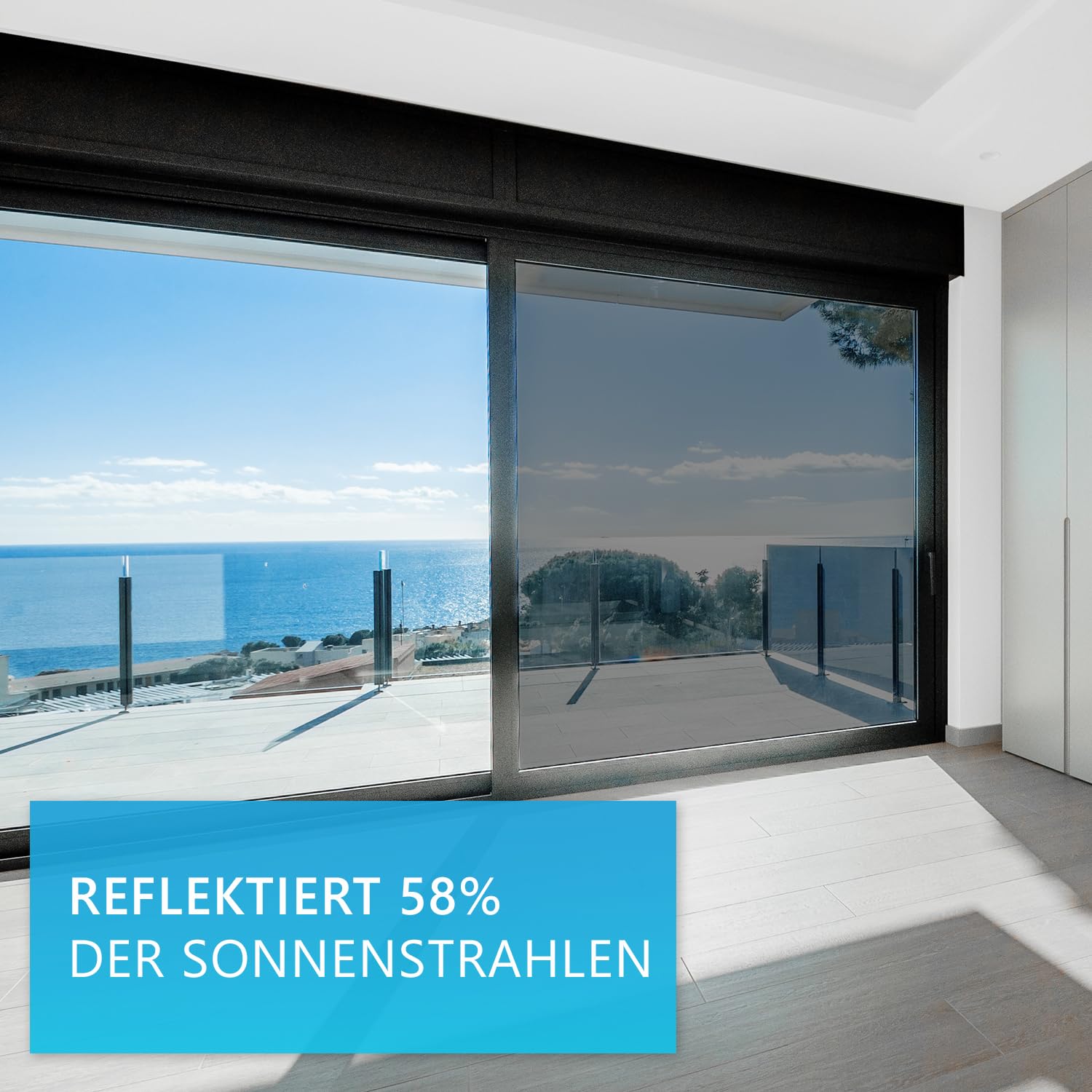 NYVI Sonnenschutz Fensterfolie NYVIScreen - Sonnenschutz, 99% UV-Schutz, 55% Wärmereflektion, Sichtschutz - Selbstklebende Spiegelfolie - 76 cm breite Streifen - 3 Meter lang