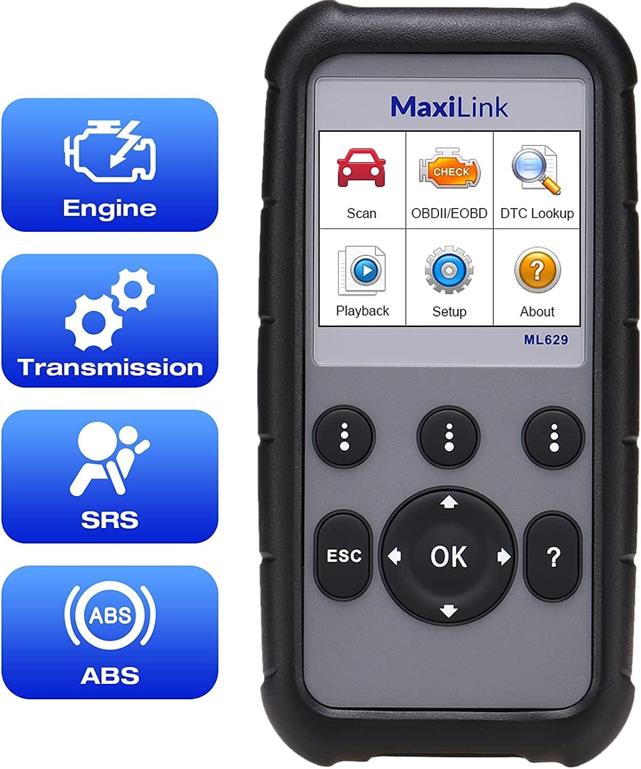 ML629 OBD2 Scanner, Upgraded of AL619, Car Code Reader Check Engine ABS SRS Transmission Diagnostic Scan Tool with Auto VIN, Ready Test