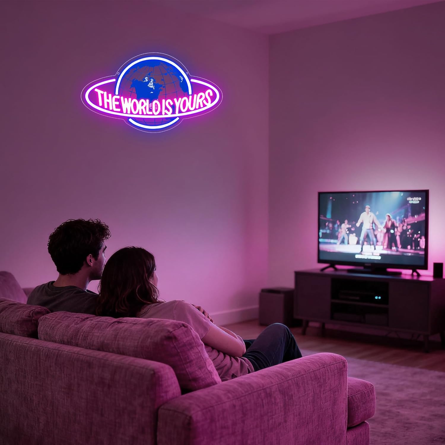 The World is Yours Neon Sign, Led Neon Light Signs for Game Room Wall Decor Gaming Planet LED Light up Sign Lamp for Man Cave Party Bedroom Bar Birthday Gamer Gift Dimmable USB Powered(16.2"*9.5")