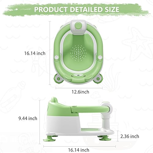 Miniatura 8 de Asiento de baño para bebés de 6 meses en adelante, asientos de baño para bebés sentados, silla de baño antideslizante con ventosas y cojín suave