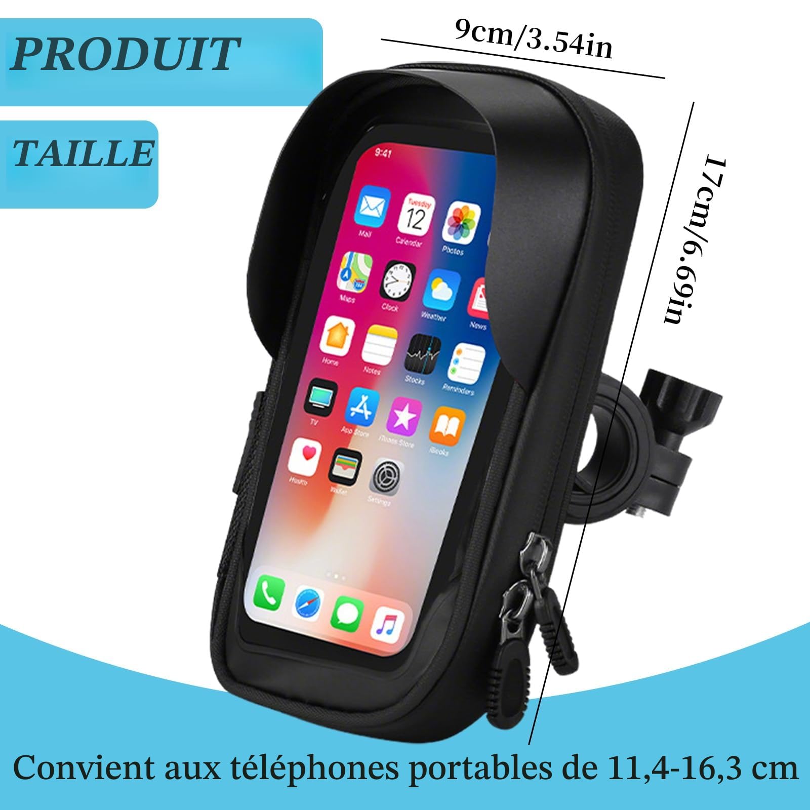 Porte Telephone Velo Support Moto Étanch 360°Rotation Support Guidon pour Smartphone 4,5-6,4 Pouces avec Housse de Pluie Porte Téléphone Vélo Moto Trottinette Cyclisme