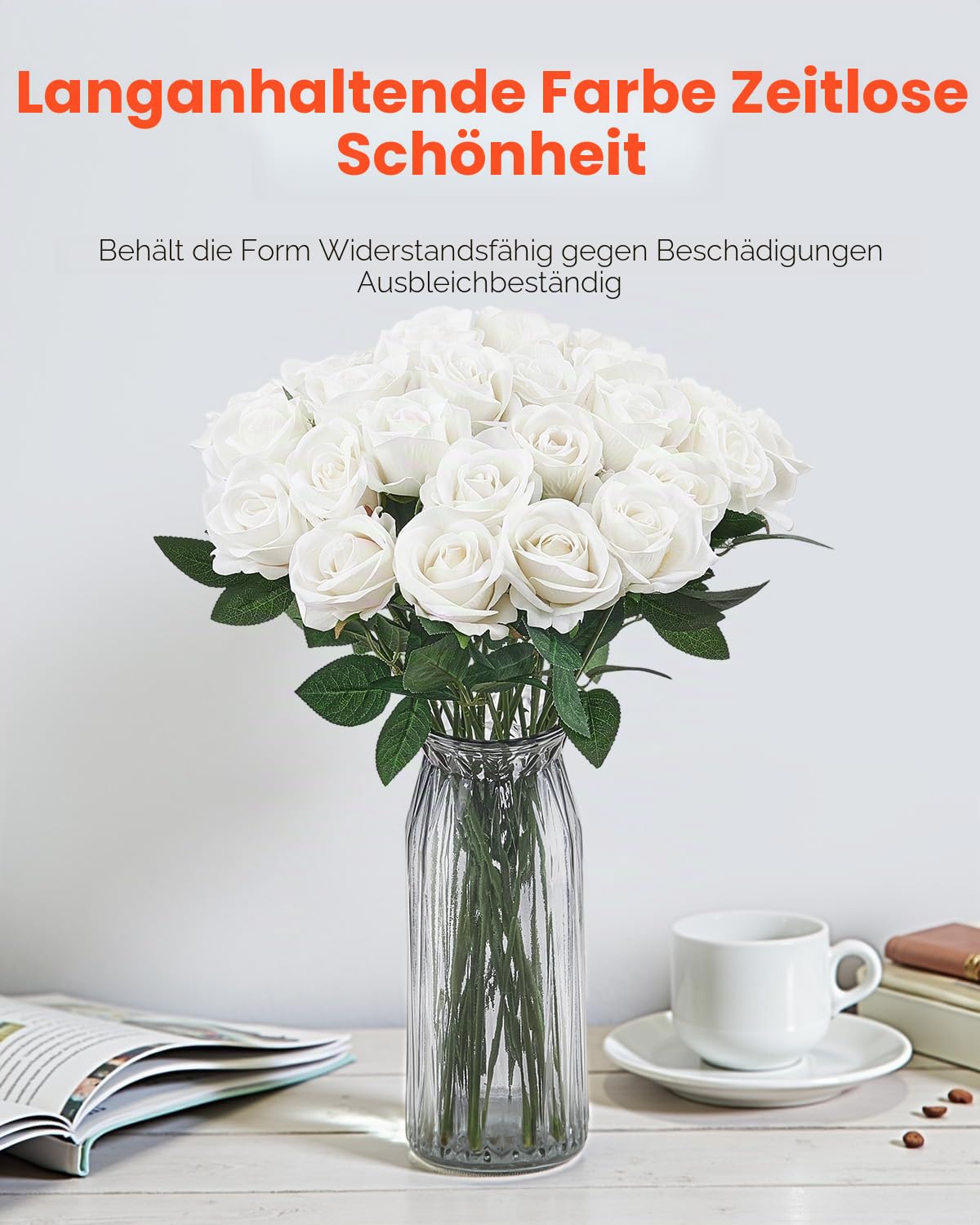 VEVOR Künstliche Blumen Rosen, 120 Stück Kunstblumen, Weiße Gefälschte Rose mit Stielen, Schaumrosen für DIY Hochzeit Blumensträuße Braut Valentinstag Muttertag Zuhause Dekoration