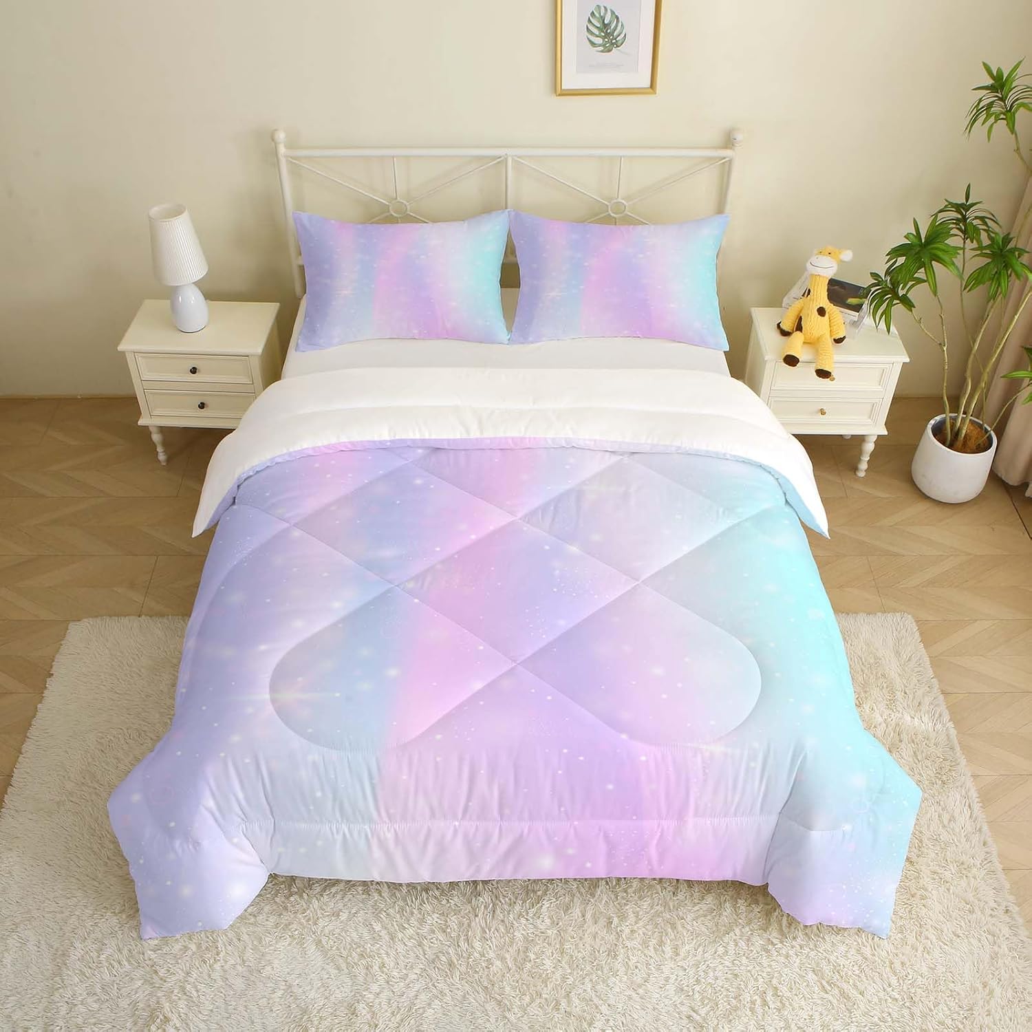 MUSOLEI Colorful Girls Comforter Set 3D Rainbow Scales Queen Bedding Set Durable Quilt for Girls Kids Comforter Rainbow Bedding for Girl with 2 Pillowcases Microfiber