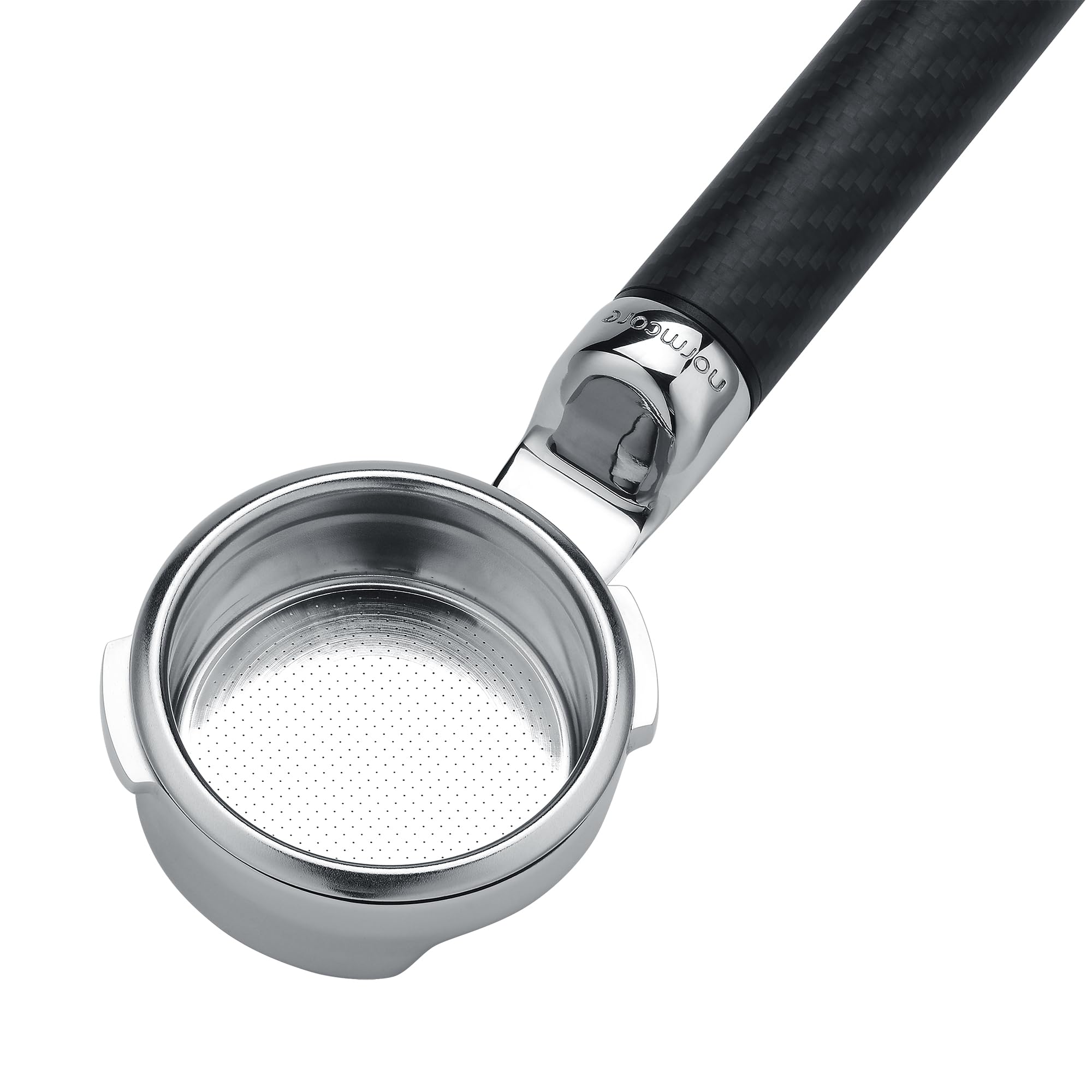 Normcore Portafiltro plano sin fondo de 58 mm con mango de fibra de carbono, se adapta a máquinas Gaggia Espresso de 58 mm, portafiltro de lado abierto con cesta de 18 g, no compatible con Gaggia La