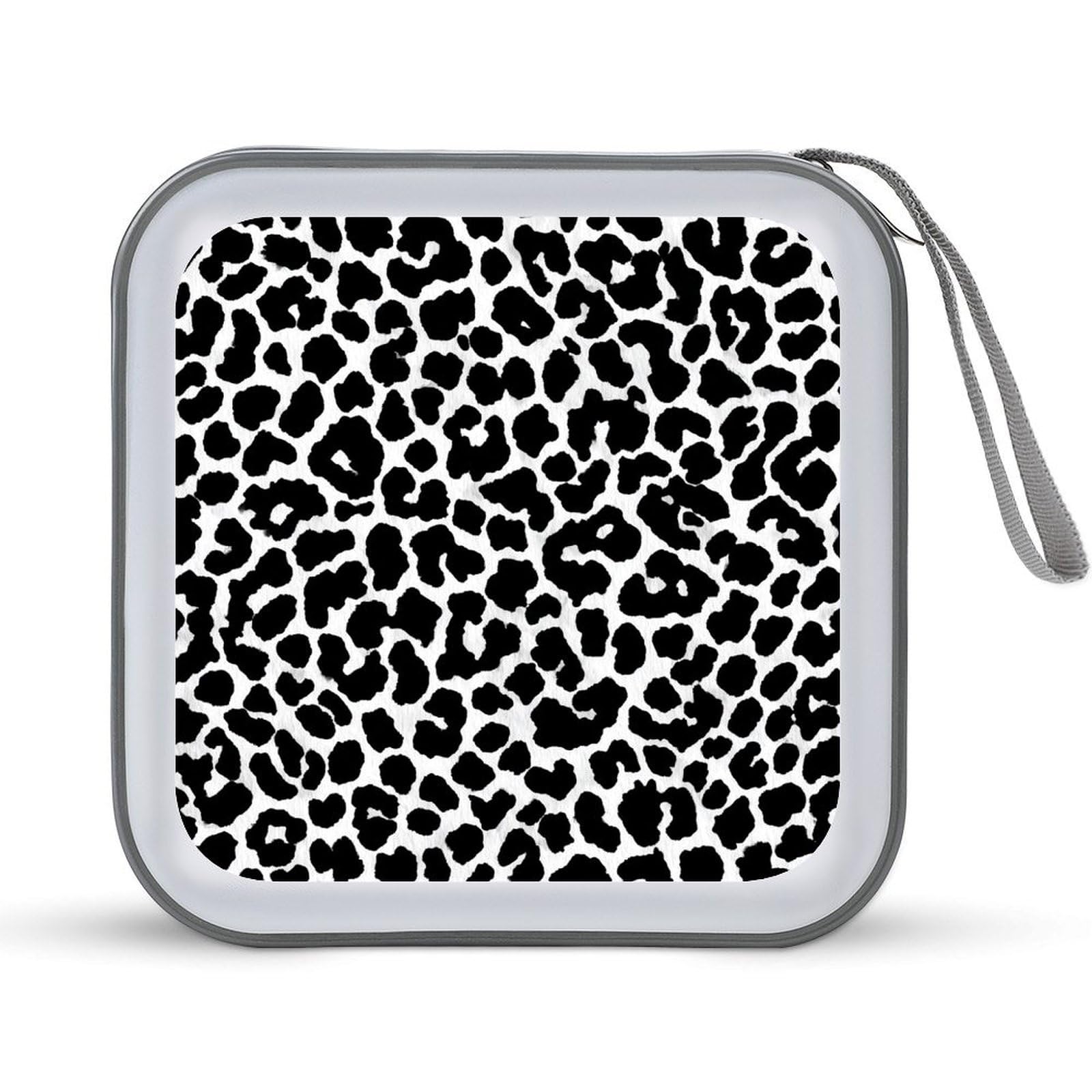 Jubonexis Black And White Leopard Print Simple CD Case DVD Storage Case Portable for Car Home Travel