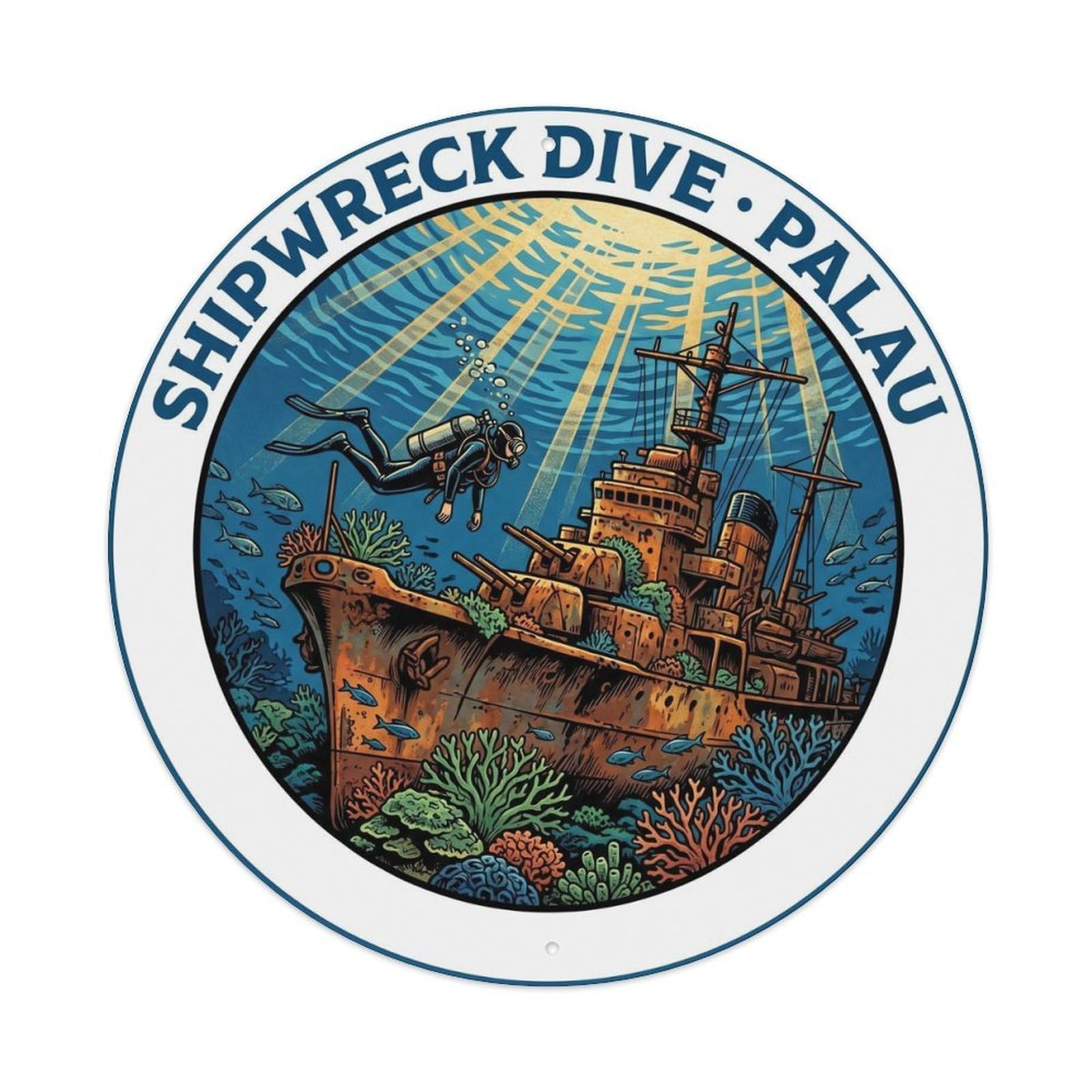 Olyhtr 8X8inch Classic Style Palau Wwii Shipwreck Diver Travel Landmark Metal Tin Sign