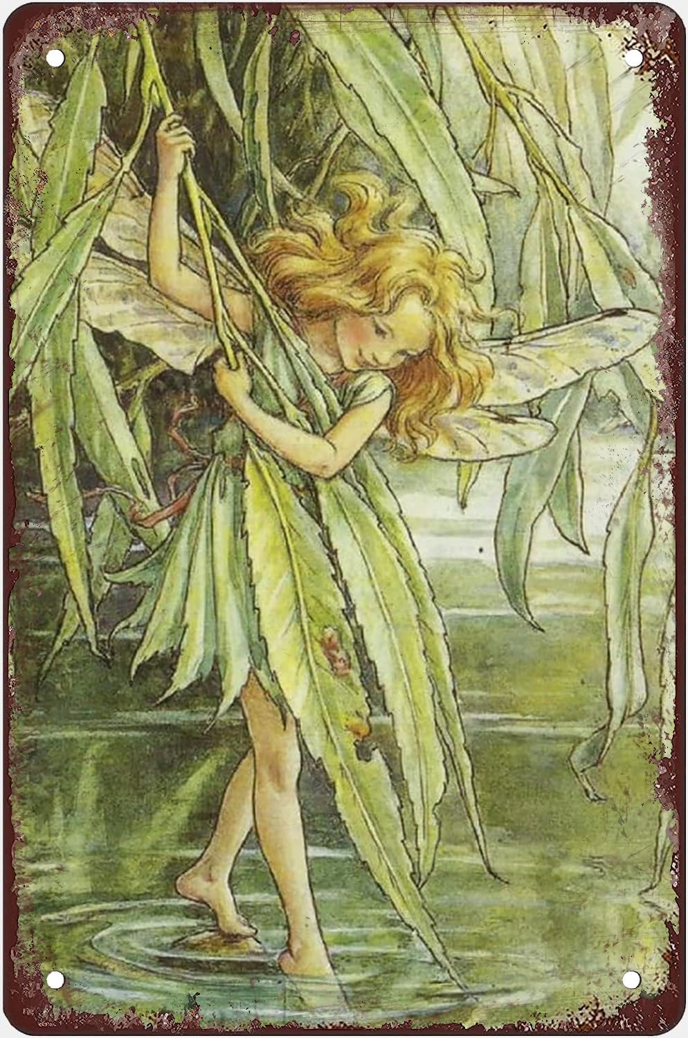 Kwqdozf 23-Flower Fairy Style 8X12 Inch Vintage Cottage Tin Rectangular Metal Sign, Willow Fairy Flower F