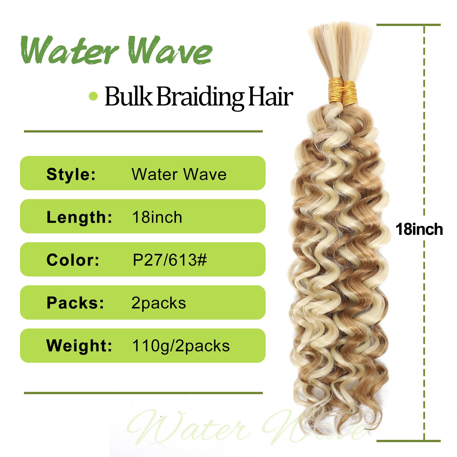 Water Wave Bulk for Braiding 18inch 110g With 2 Bundles Deep Wave Bulk Hair for Boho Braids No Weft Curly Wavy Synthetic Bohemian Braiding Hair Extensions for Women (P27/613 - Image 2