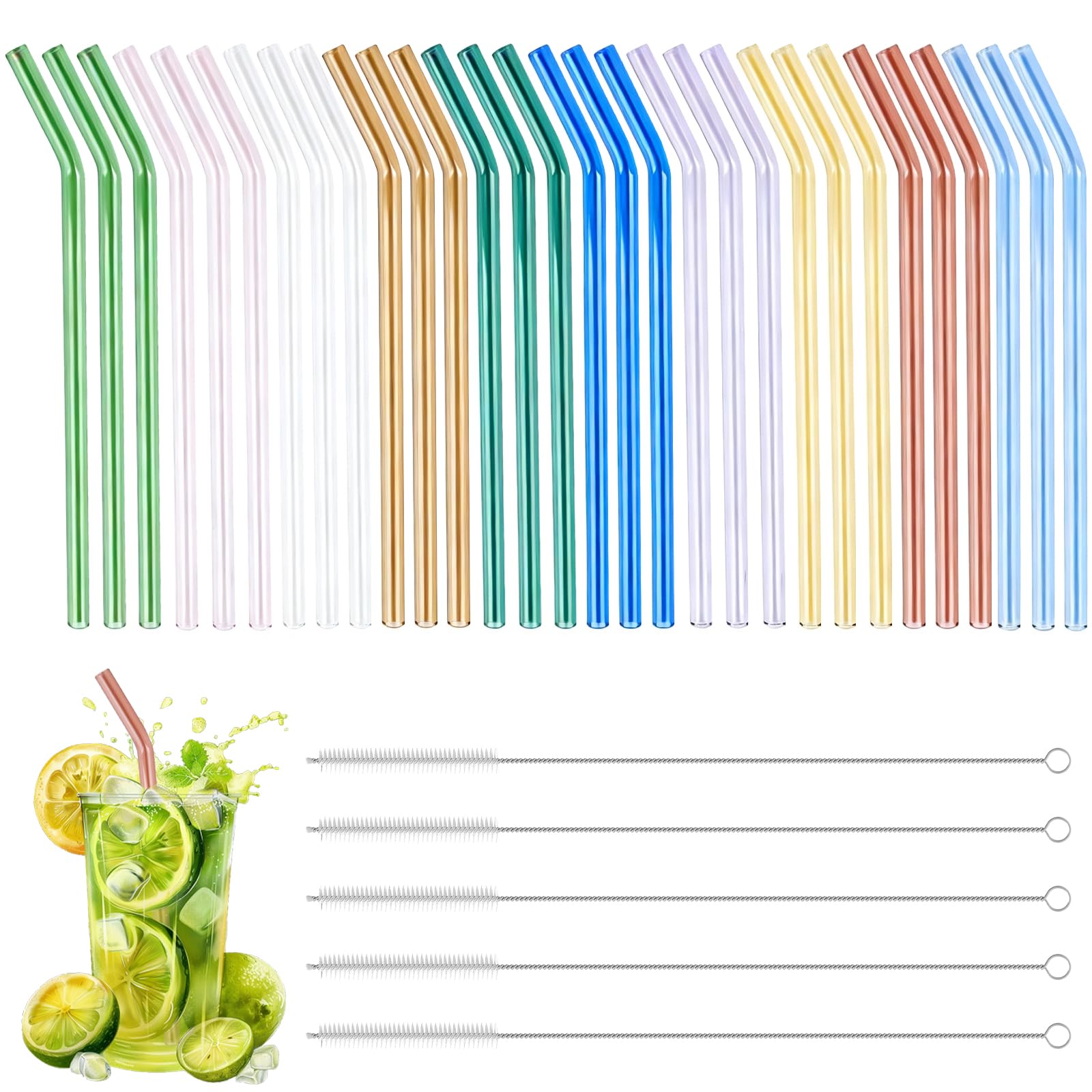 Pailles en verre réutilisables pour lait café milkshake cocktail avec 5 brosses