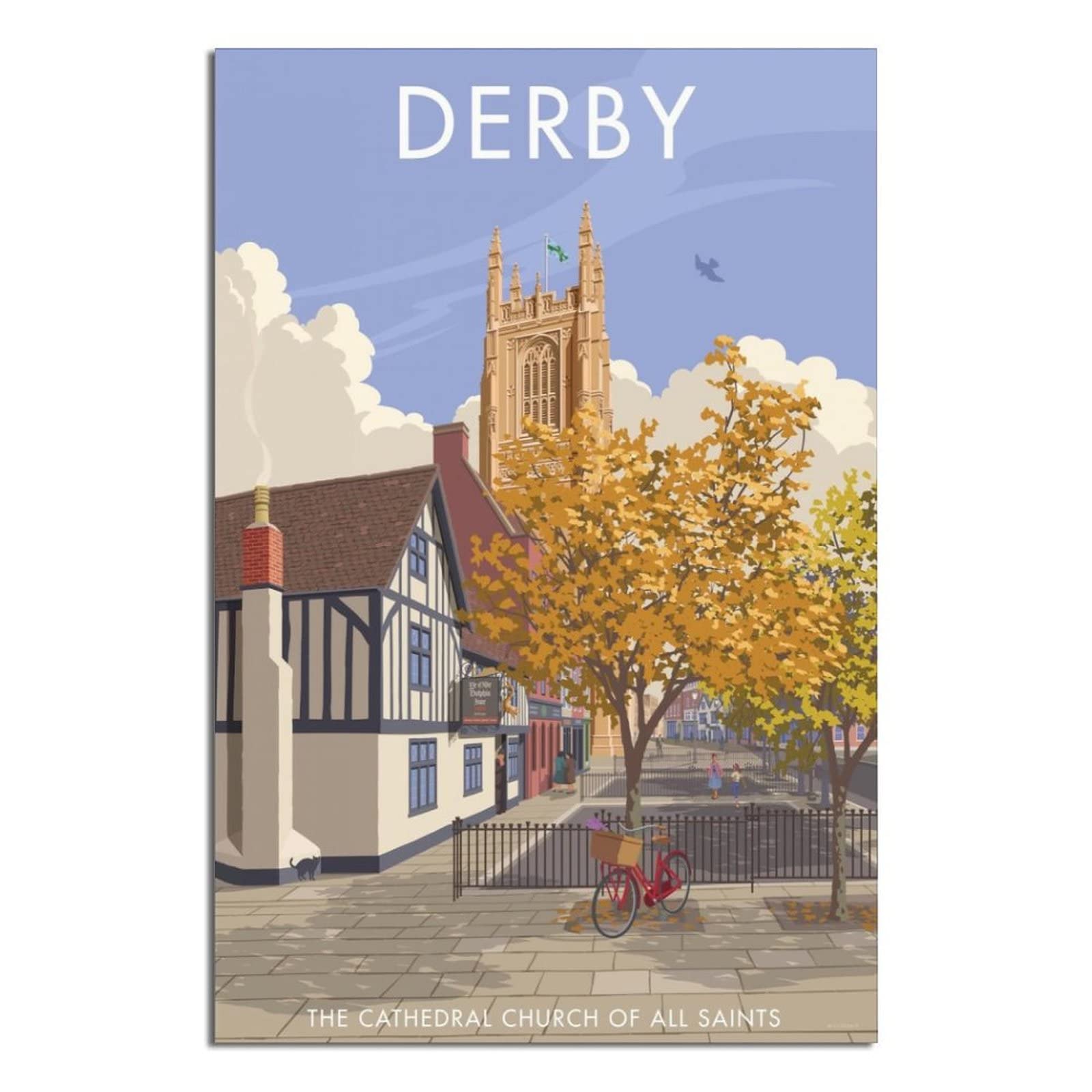 Vtgclt Unframe-Style England Derby Vintage Travel Posters Cathedral Church Saints Canvas Painting Pictures Prints Wall Art For Bedroom Office Decor 08X12inch(20X30cm)