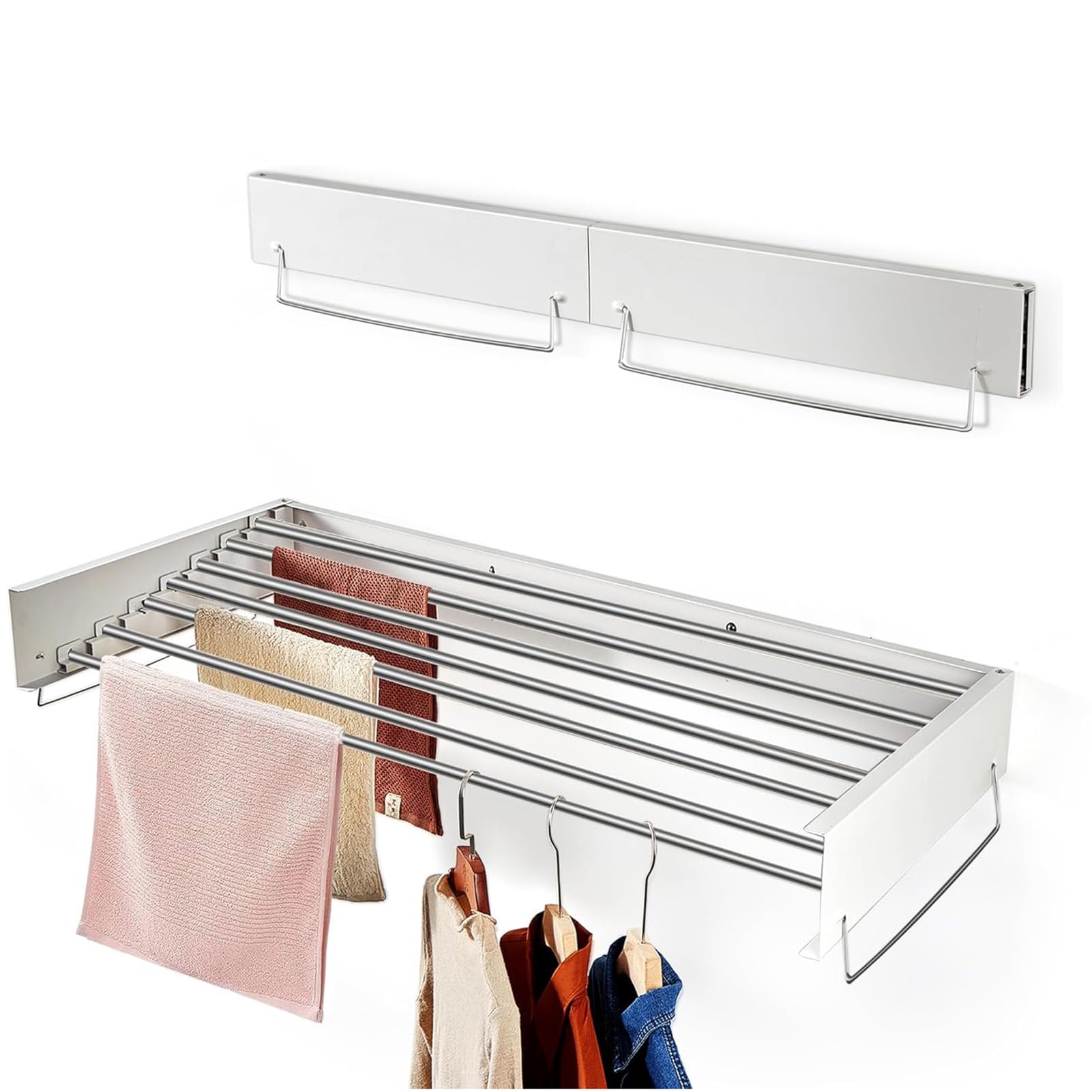 120cm, Wandtrockner, Ausklappbarer Trockner Mit 5 Roststangen, Strapazierfähiger Wäscheständer Für Den Innen- Und Außenbereich, Einziehbarer Und Klappbarer Wandwäscheständer