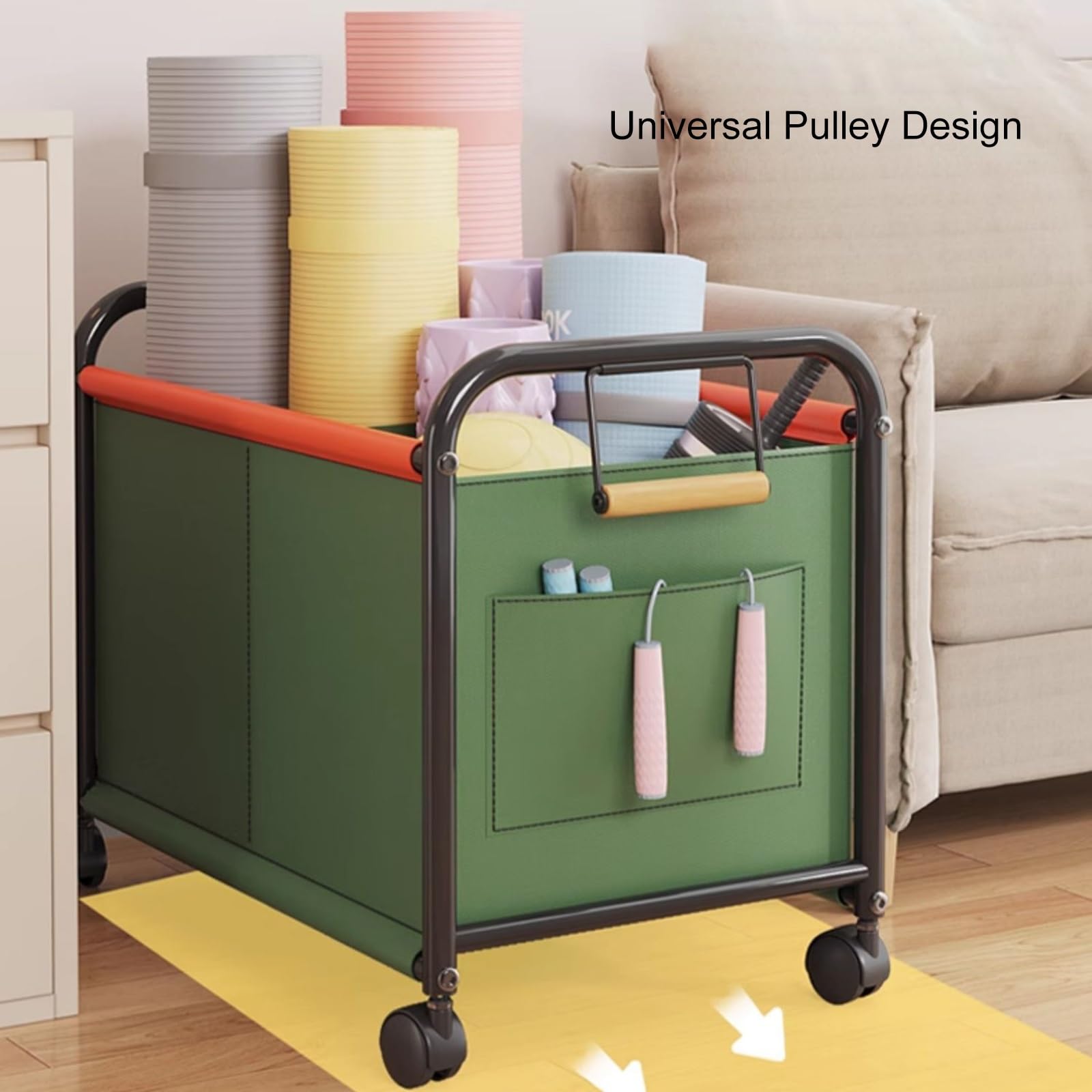 Carrello portabiancheria con design divisorio e borsa in tessuto Oxford, piccolo carrello commerciale per lavanderia con ruote (verde)