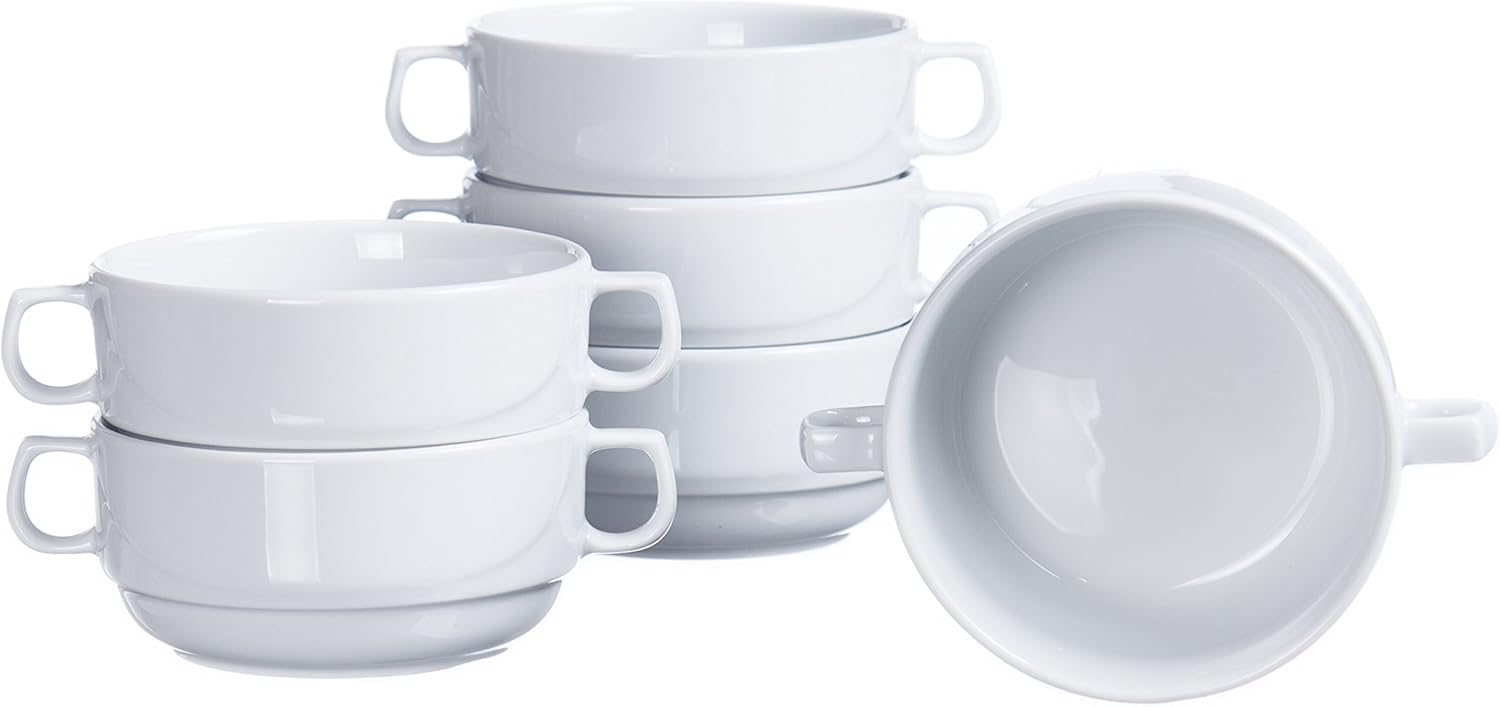 Stackable Soup/Cereal BOWLS with Handles (4piece, 6piece, 12piece Sets), 10.8 Oz