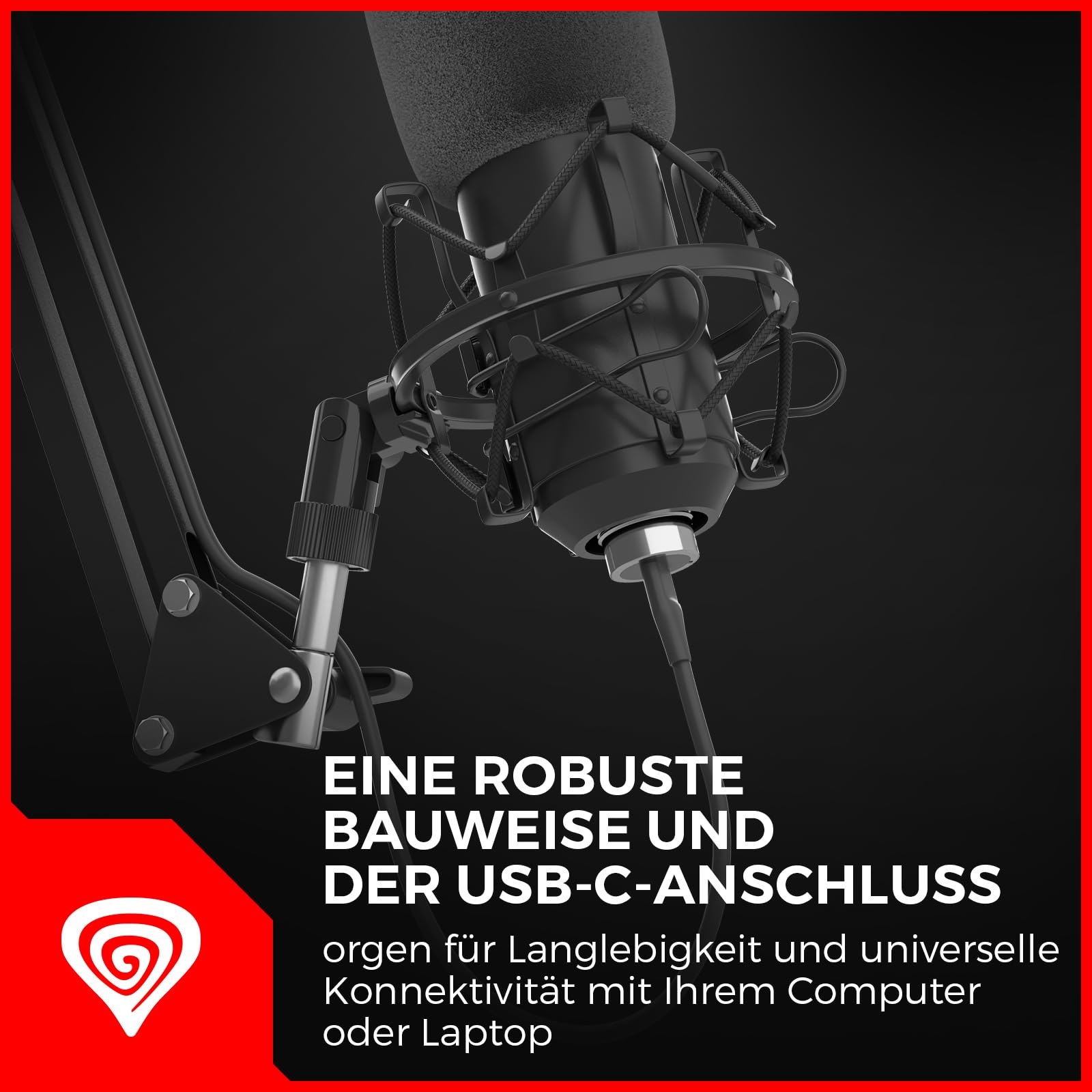 Genesis Radium 400 G2 USB Studio Mikrofon mit Arm und Popfilter, Schwarz | Kardioid-Mikrofon für PC mit 192 kHz/24 Bit, USB-A/USB-C, Mute und Gain-Regler, Metallgehäuse, Arm und Popfilter