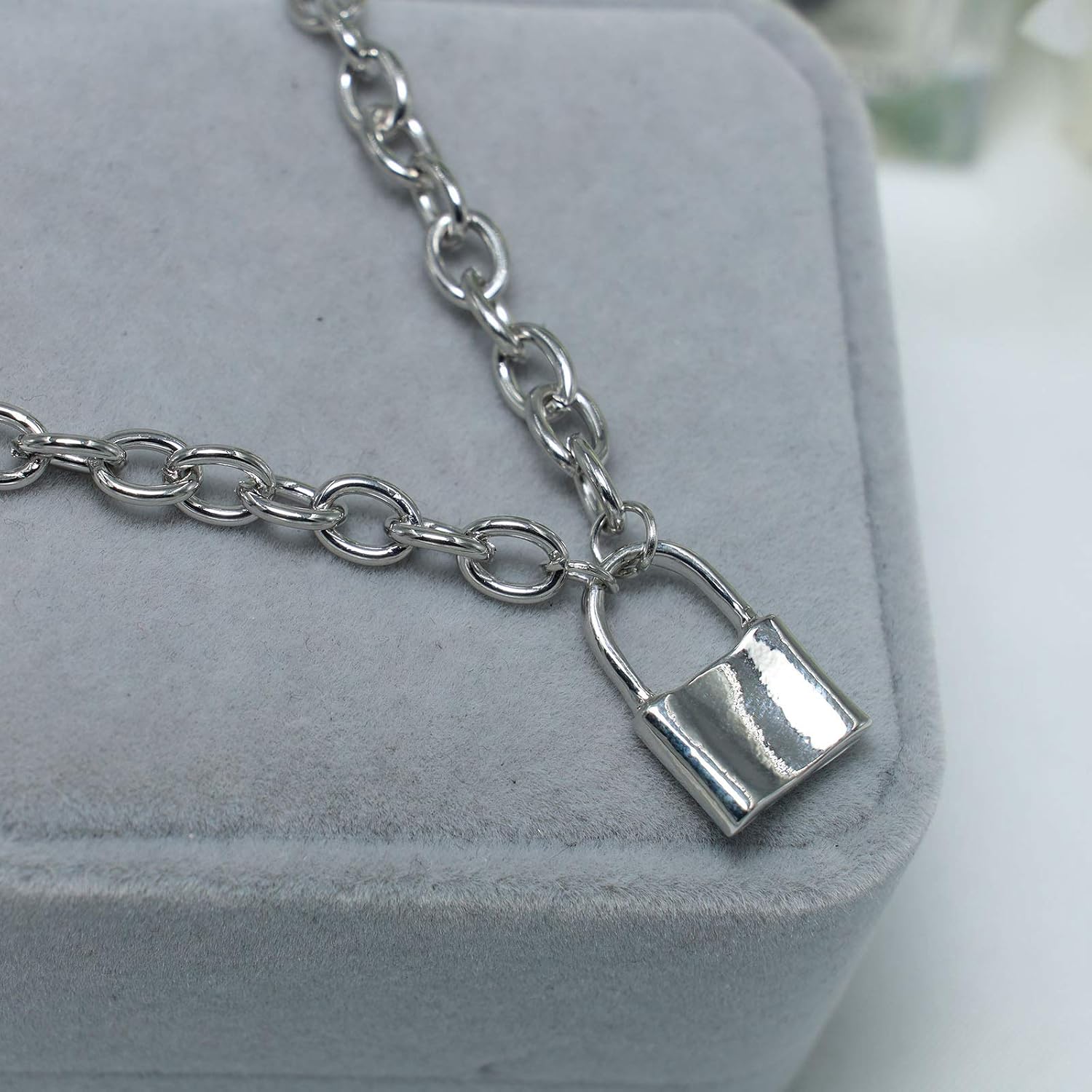 Yienate Punk Lock Necklace Chain Silver Dainty Padlock Pendant Fashion Statement Charm Necklace Minimalist Jewelry for Women and Girls - Image 5