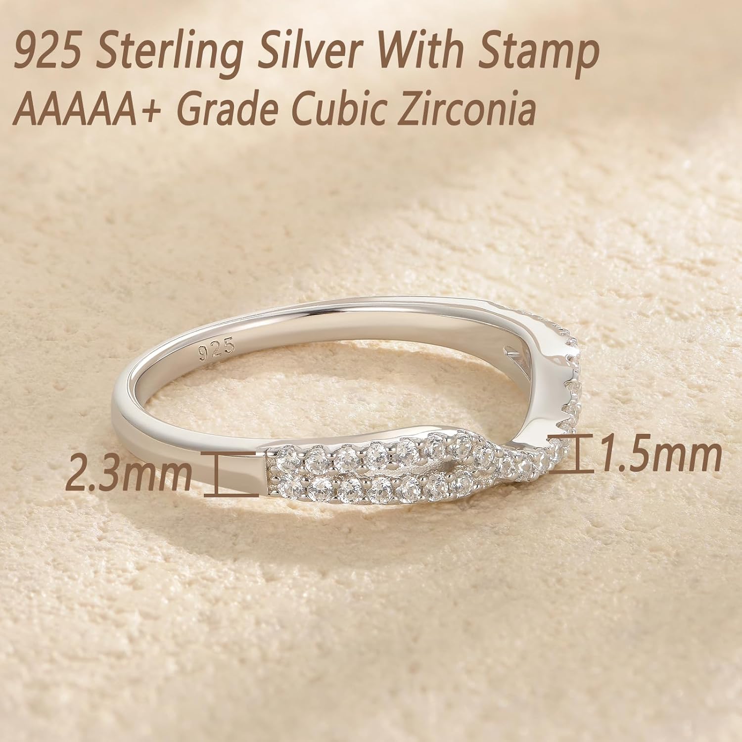 Wuziwen Curved Wedding Bands for Women Sterling Silver Infinity Eternity Rings for Engagement Ring Cubic Zirconia - Image 6
